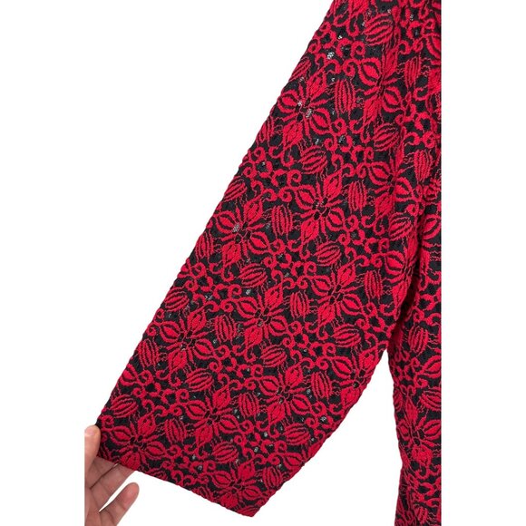 Catherines Womens Red & Black Lace Overlay Tunic Top With Sheer Hemline Size 3X - Picture 3 of 8
